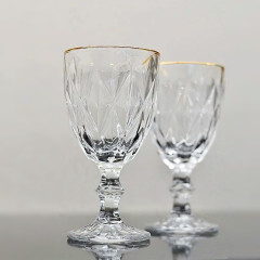 Келихи для червоного вина 325 мл із золотим обідком 6 шт Golden Emerald, товсте скло з гланями