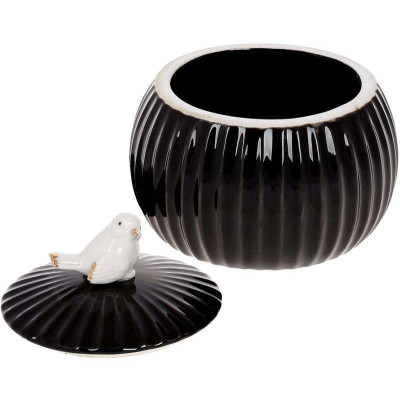 Фото 2 -Банка фарфоровая Птичка 500мл с объемом, млн. декором, черный глянец