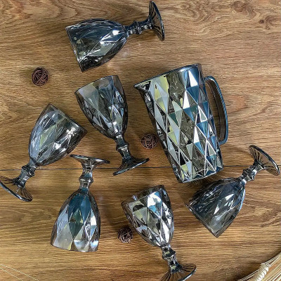 Набор кувшин с бокалами 1+6 шт Mirror Emerald с граненого графит стекла