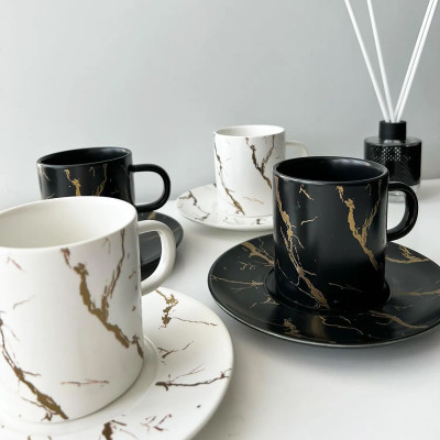Фото 2 -Чайный набор Мраморная Роскошь 2 чашки 220мл и 2 блюдца, фарфор, белый с золотом. Фото 2 -Чайный набор Мраморная Роскошь 2 чашки 220мл и 2 блюдца, фарфор, белый с золотом.