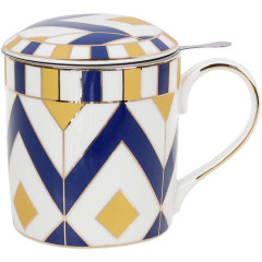 Кружка-заварник Синий зигзаг 380мл с металлическим ситом.