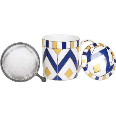 Фото 2 -Кружка-заварник Синій зигзаг 380мл, з металевим ситом Фото 2 -Кружка-заварник Синій зигзаг 380мл, з металевим ситом