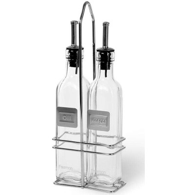 Фото 2 -Набір 2 скляні пляшки для масла і оцту 2х250мл на металевій підставці