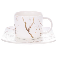 Чашка с блюдцем 250 мл Мраморная роскошь кофейная белый фарфор