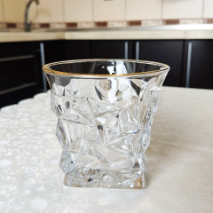 Набір склянок/стаканів 6 шт 270 мл з трикутними гранями для віскі Арракіс з золотою облямівкою, товсте скло