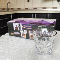 Набір склянок/стаканів 6 шт 270 мл з трикутними гранями для віскі Арракіс з золотою облямівкою, товсте скло