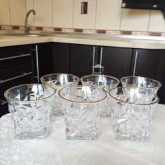 Набір склянок/стаканів 6 шт 270 мл з трикутними гранями для віскі Арракіс з золотою облямівкою, товсте скло