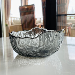 Салатник стеклянный 20 см Золотая Маковка черный с золотой каймой