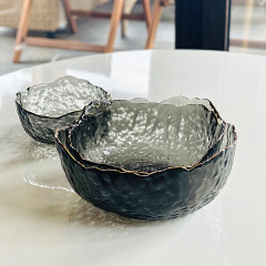 Салатник стеклянный 20 см Золотая Маковка черный с золотой каймой