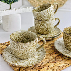 Чайний сервіз (набір) 4 чашки 300 мл + блюдця з кераміки Нормандія коричневий
