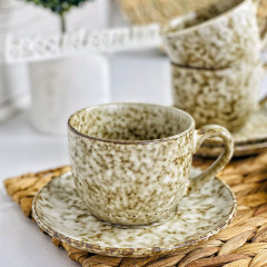 Чайний сервіз (набір) 4 чашки 300 мл + блюдця з кераміки Нормандія коричневий