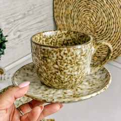 Чайний сервіз (набір) 4 чашки 300 мл + блюдця з кераміки Нормандія коричневий