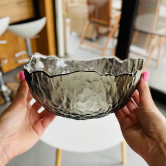 Салатник стеклянный 20 см Золотая Маковка черный с золотой каймой